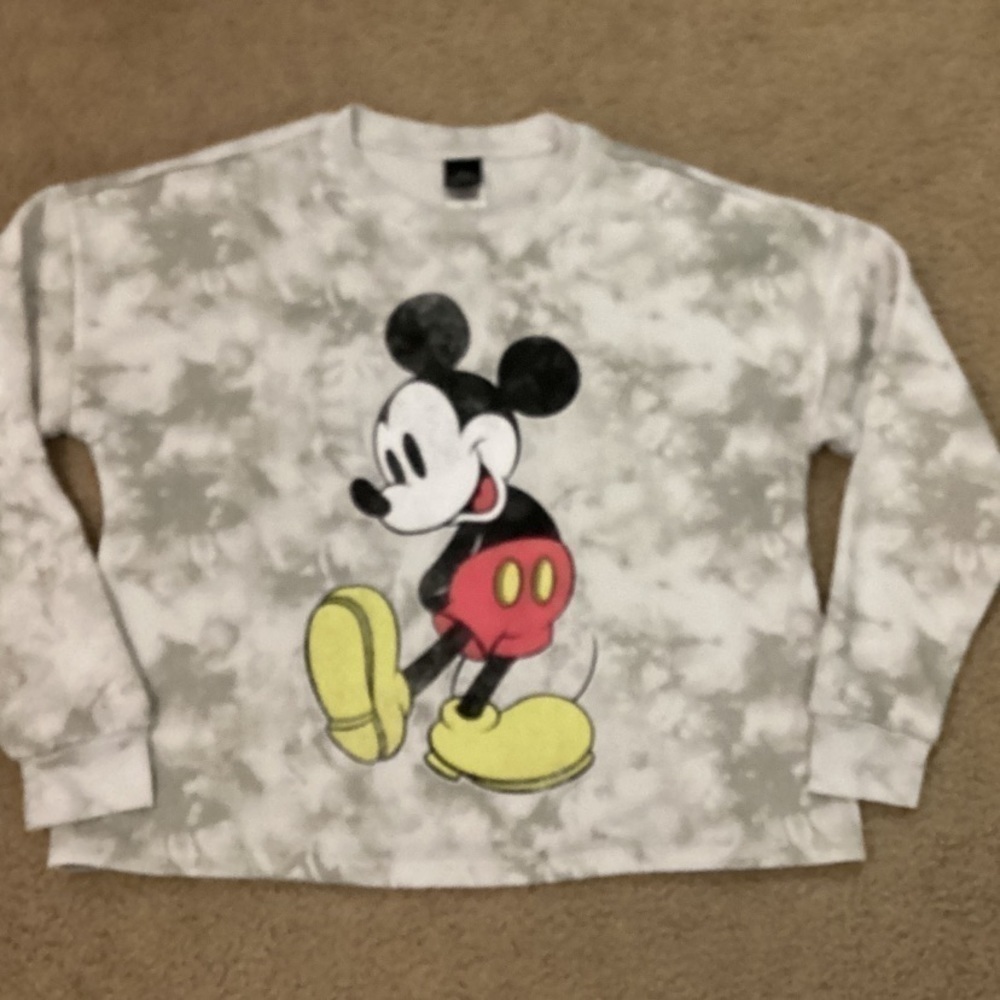 Disney Mickey Mouse Women’s XS Oversized Crewneck Cropped Marbled Sweater - Picture 7 of 8